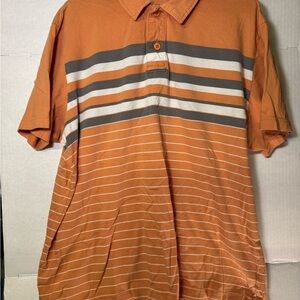 Eddie Bauer Orange Polo with Gray and White Stripes